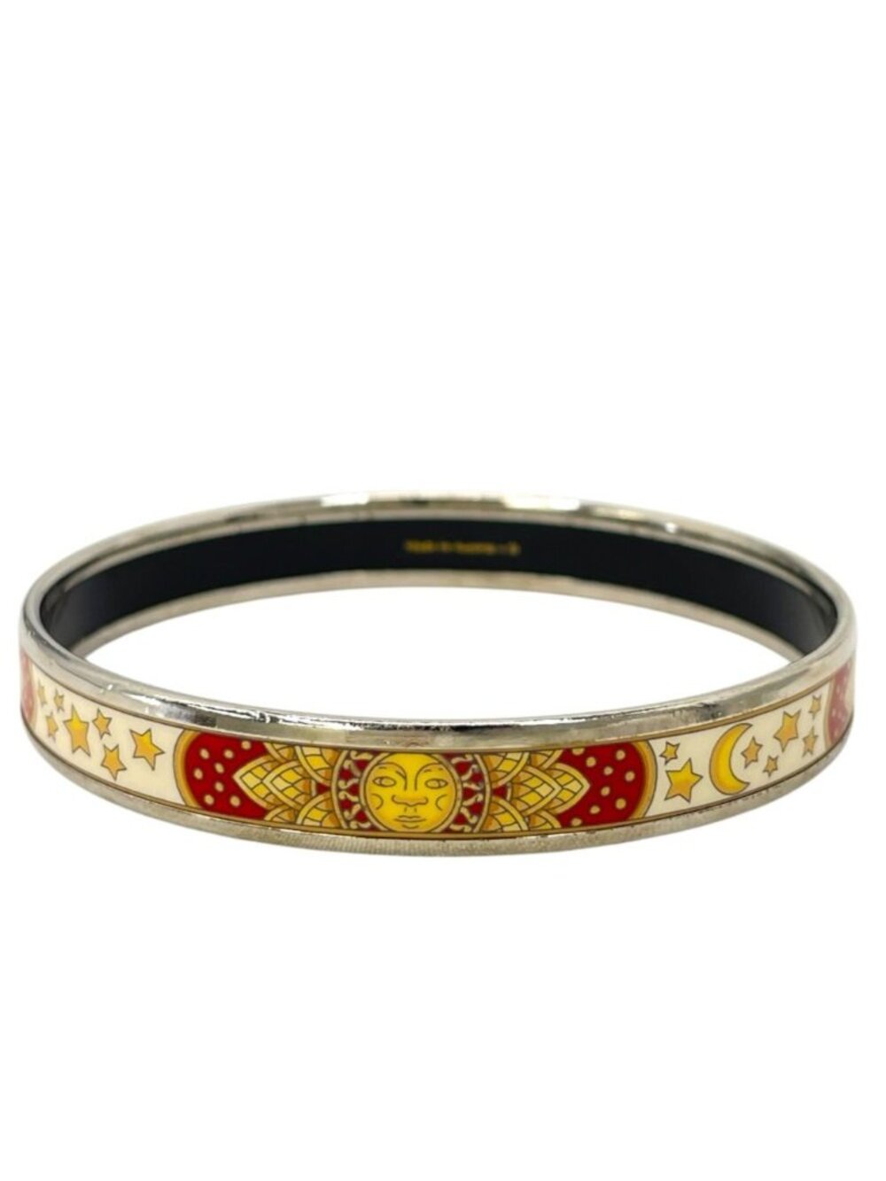 Hermes Bangle Enamel PM Cloisonne Sun Motif Silver Bracelet